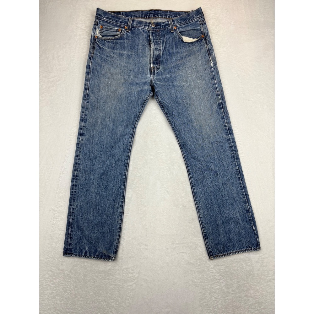 Levis 501 36x30 Mens Grungy‎ Blue Denim Light Distressed Fade Vintage Style Wash